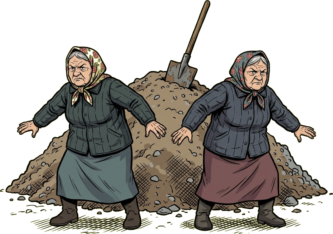 Две бабушки охраняют кучу земли